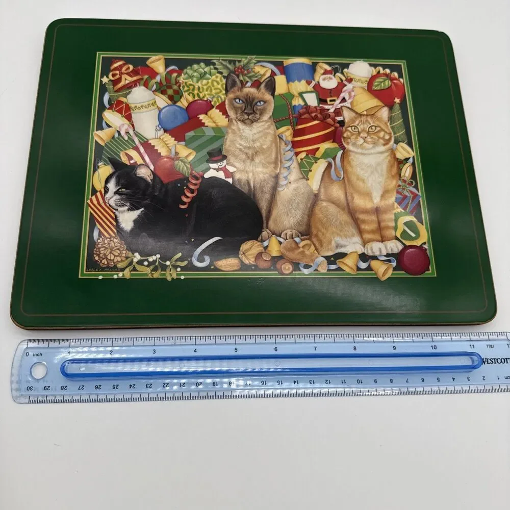 Vintage Pimpernel Cork Backed Placemat Cats Christmas Decorative Holiday Festive